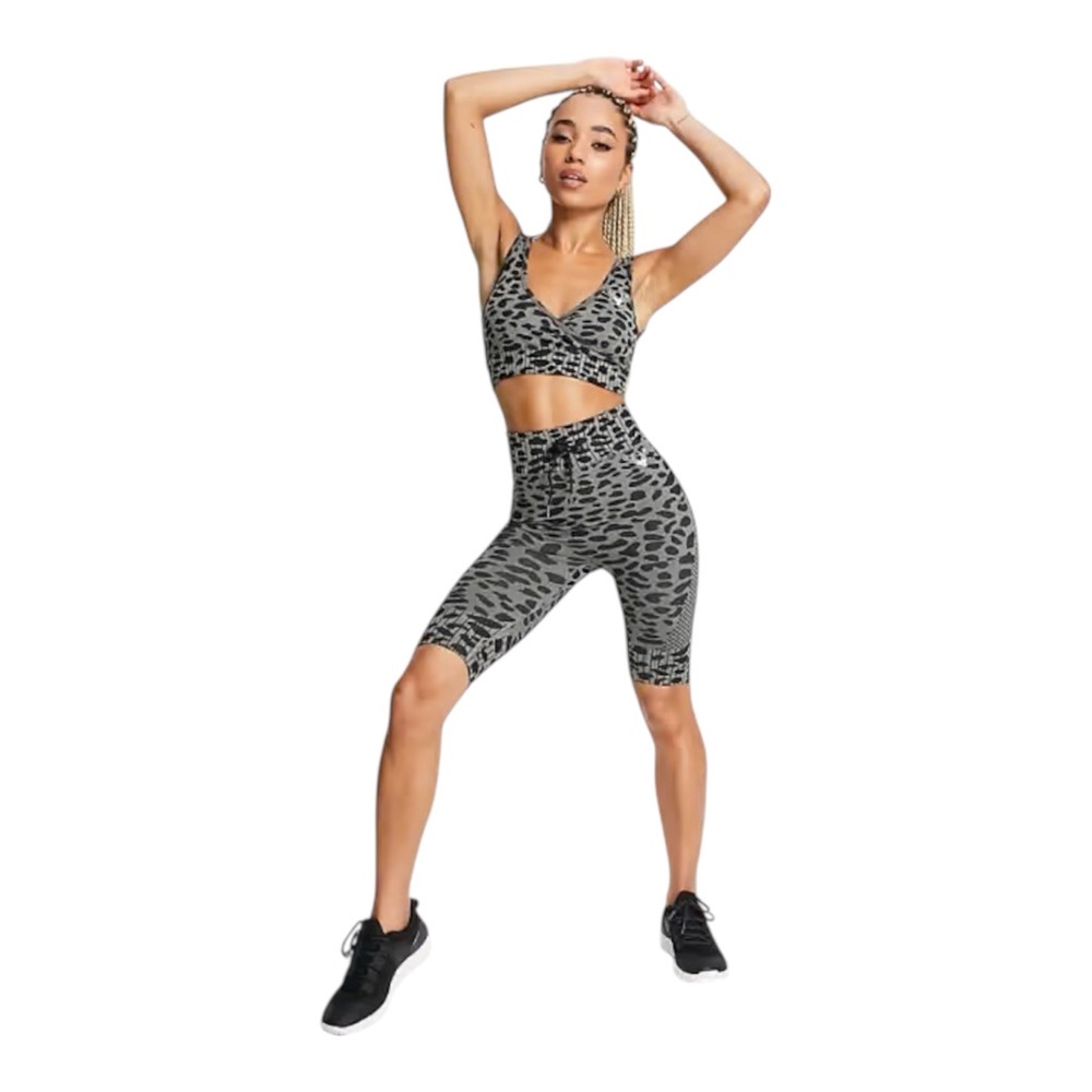 Twill Active Tie Waist Seamless Shorts Grey Leopard Print High Waist Size Large - Picture 9 of 11